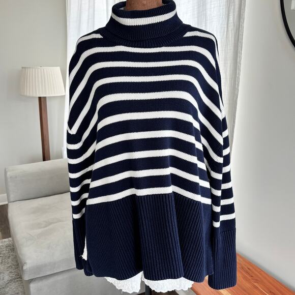 GAP 24/7 Split Hem Turtleneck Sweater Navy White Striped Cottage Sailing Size XL - Picture 2 of 9